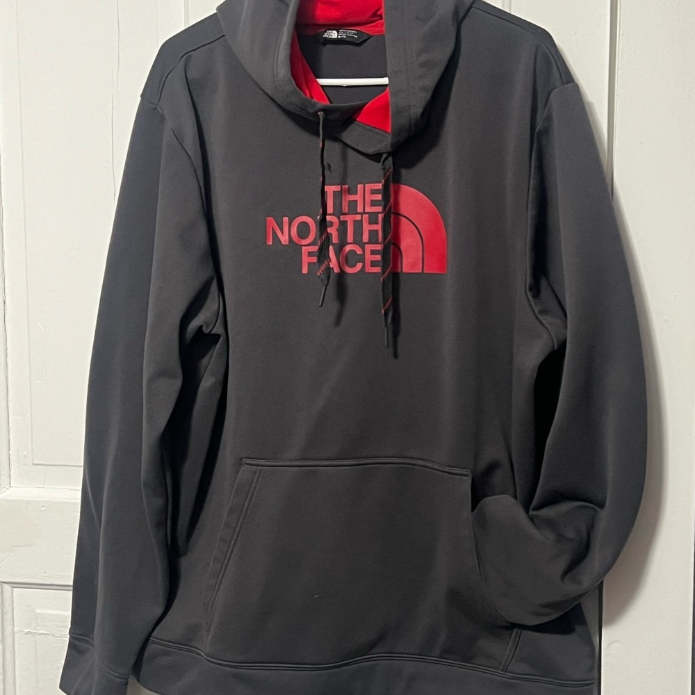 The North Face Men's Charcoal Hoodie with Red Logo
